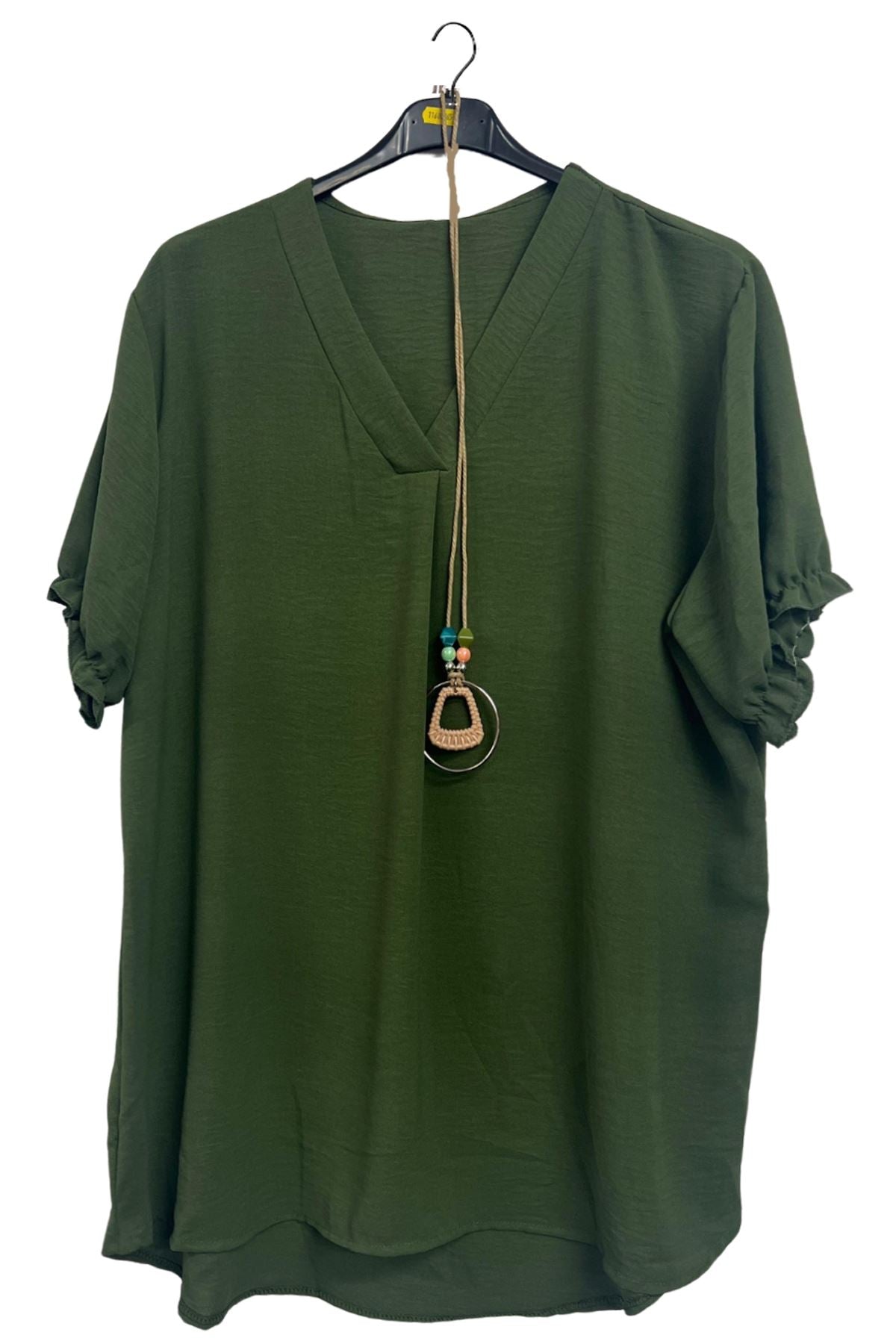Plain Short Puff Sleeves Necklace Top