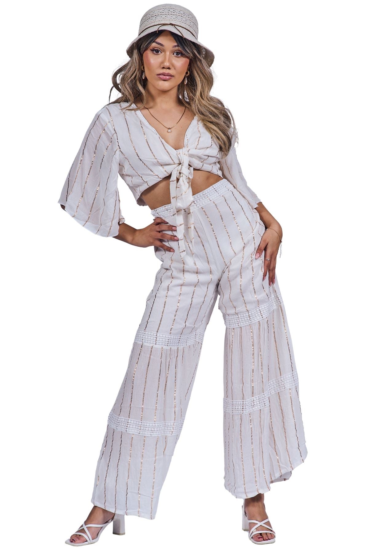 Vertical Metallic Accents Stripes Bohemian Style Co-Ord