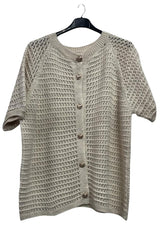 Plain Eyelet Texture Front Button Down Detail Cardigan