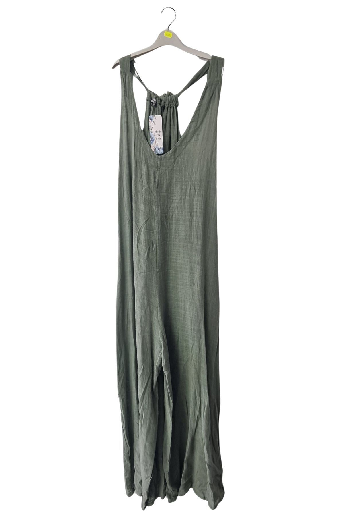 Plain Back Tie Detail Pockets Cotton Jumpsuit
