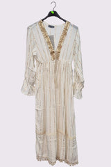 Sequin Lace Pattern Drawstring Tassel Hem Dress
