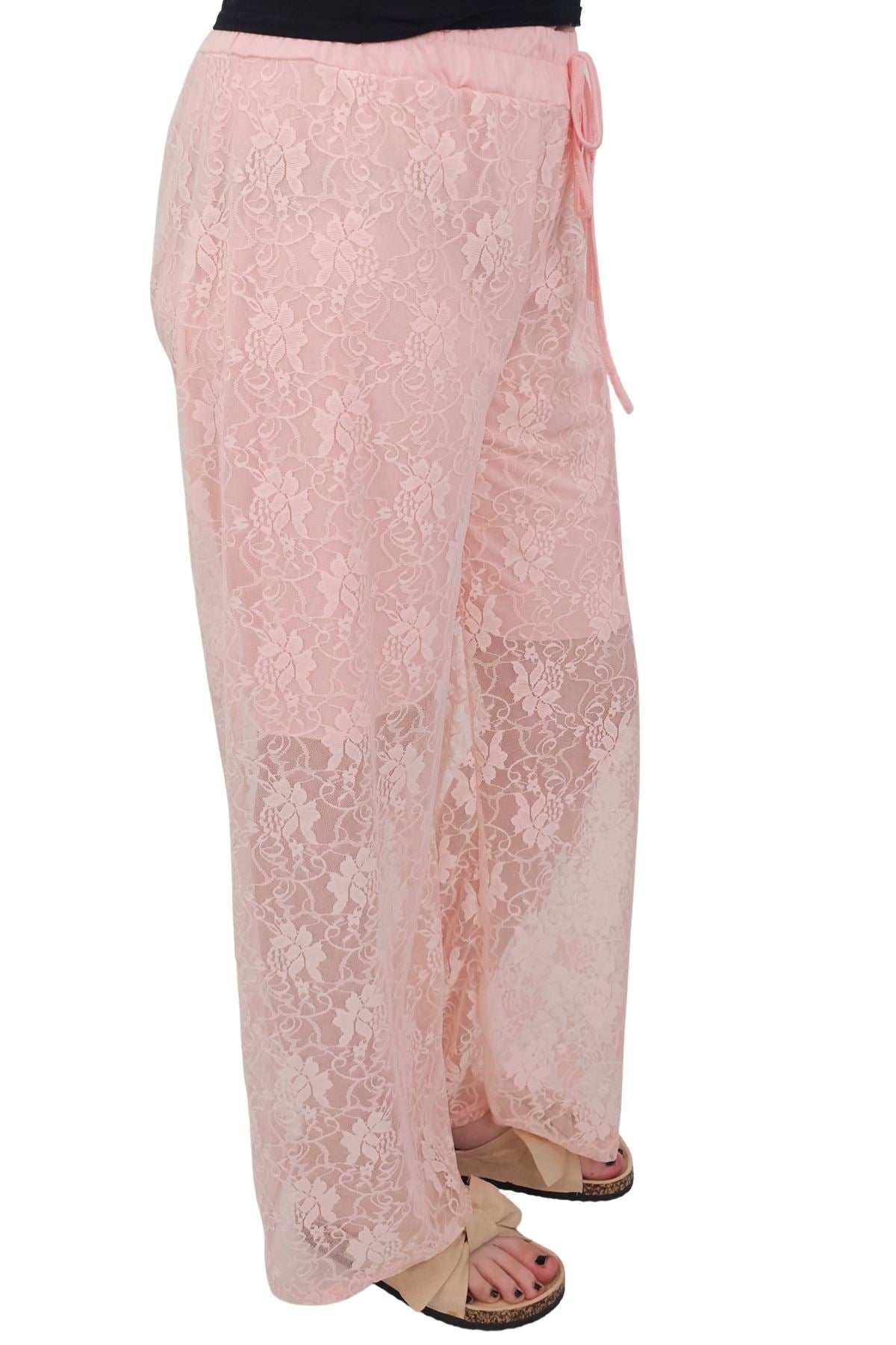 Floral Lace Pattern Drawstring Waistband Trousers