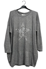 Leopard Print Star Graphic Oversized Top