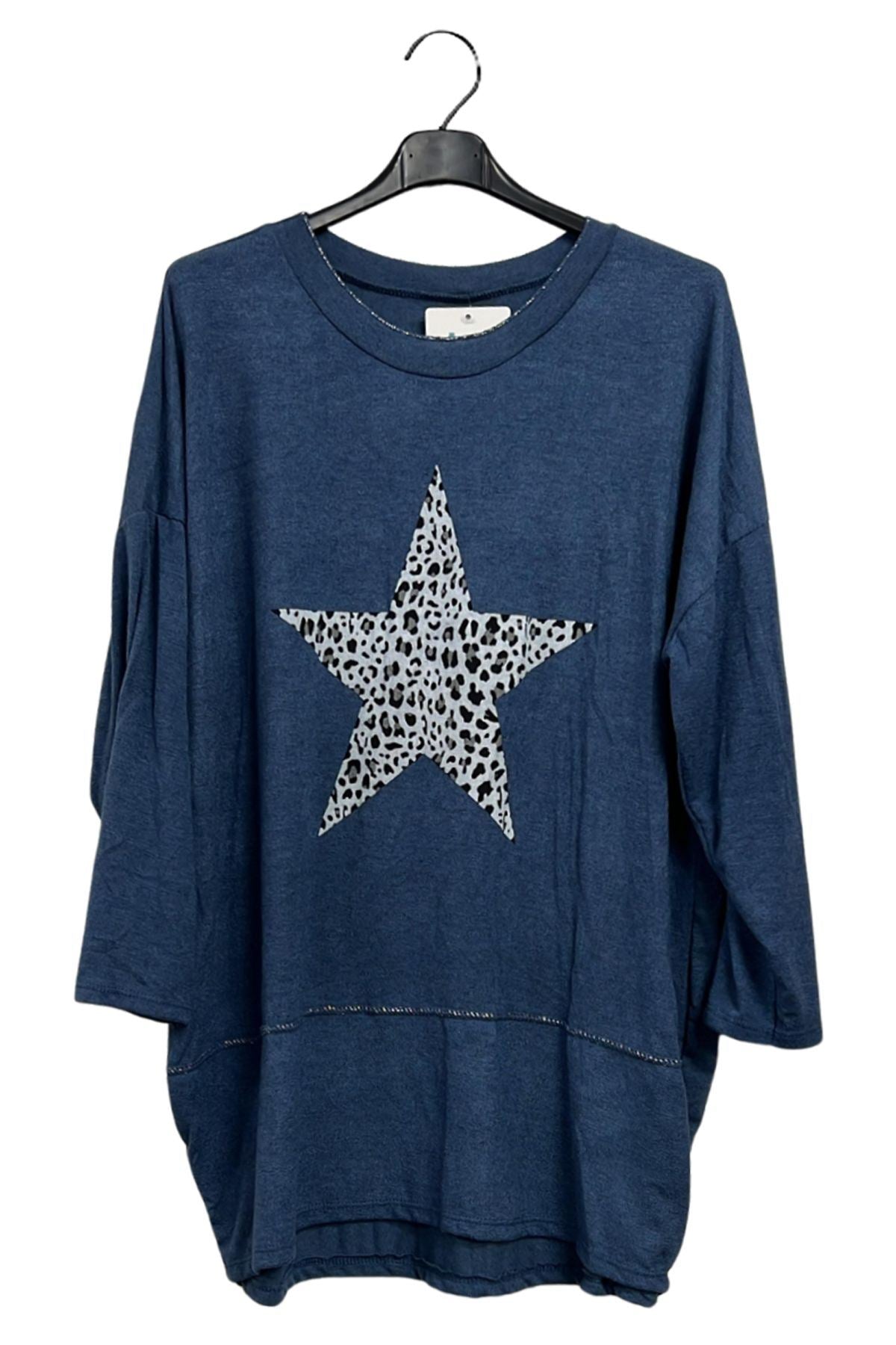 Leopard Print Star Graphic Oversized Top