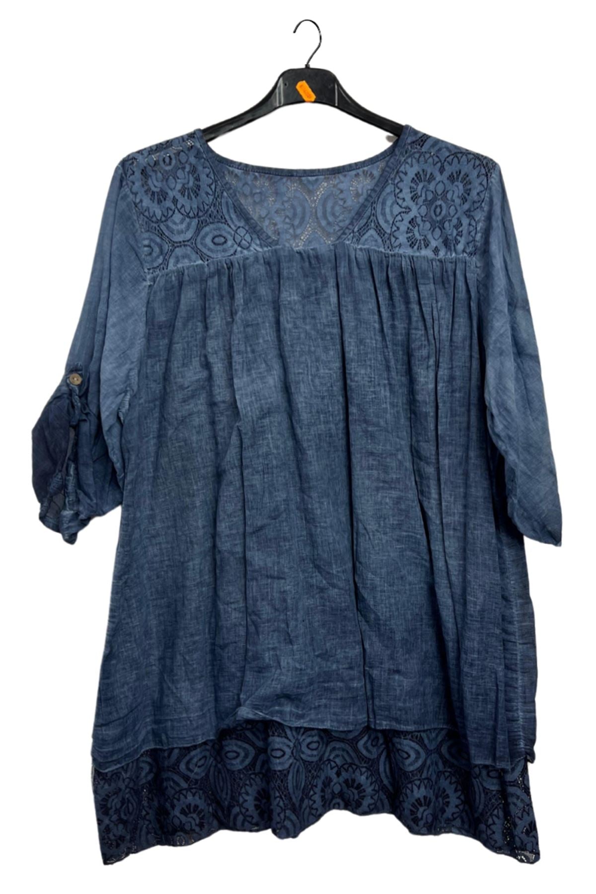Floral Pattern Lace Detailing Layered Hem Cotton Top