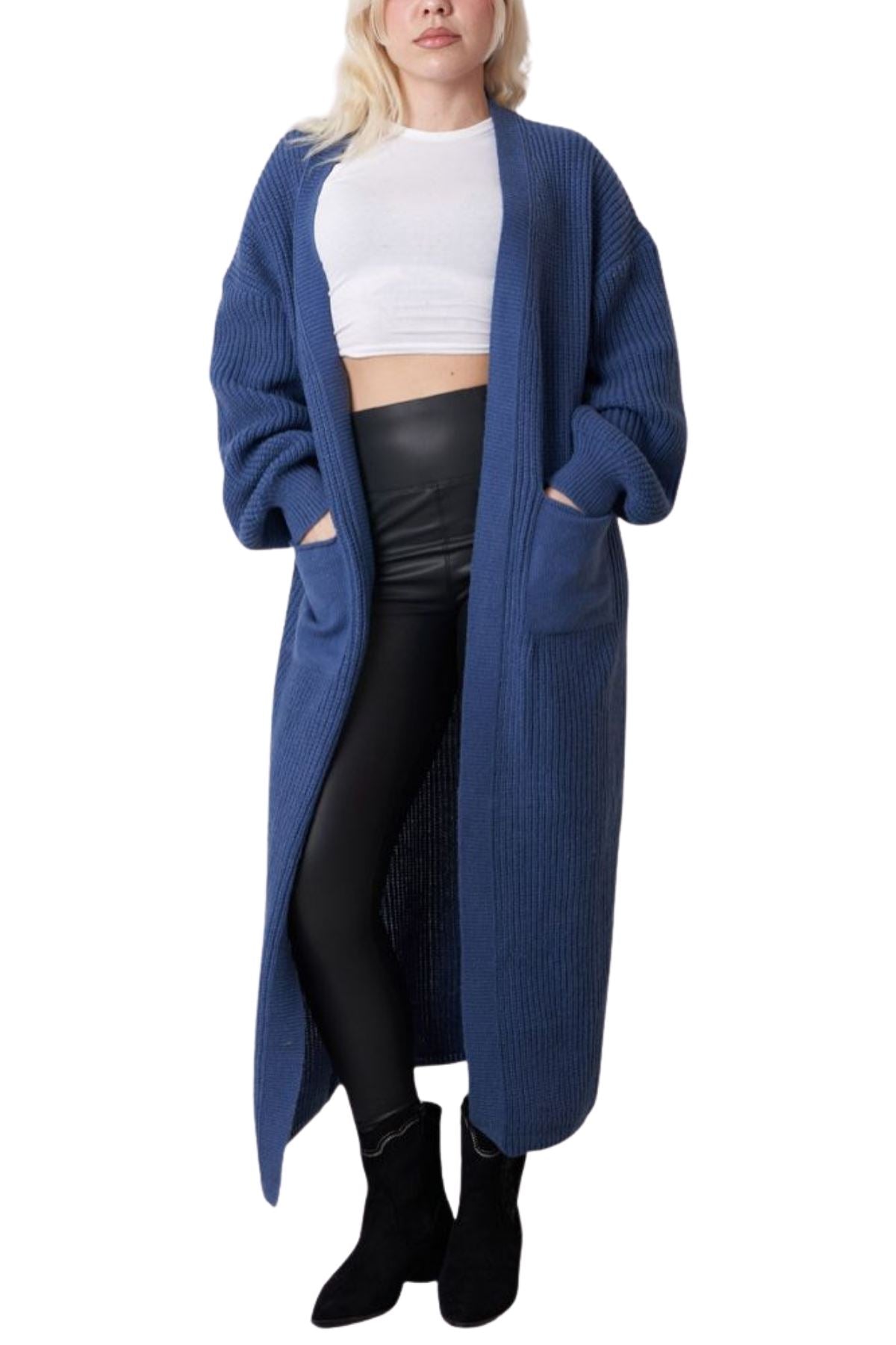 Plain Rib Knit Longline Cardigan