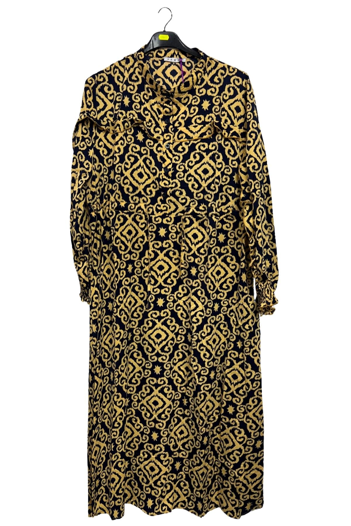Aztec Print Shirred Cuff Drawstring Waist Dress
