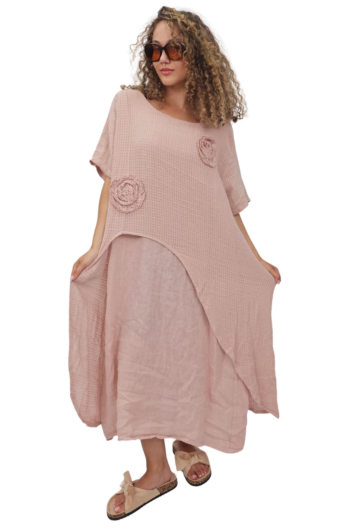 Plain Layered Asymmetrical Linen Dress