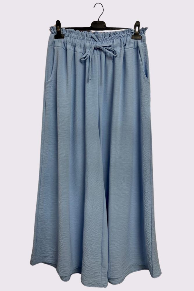 Plain Side Pockets Wide Legs Trousers