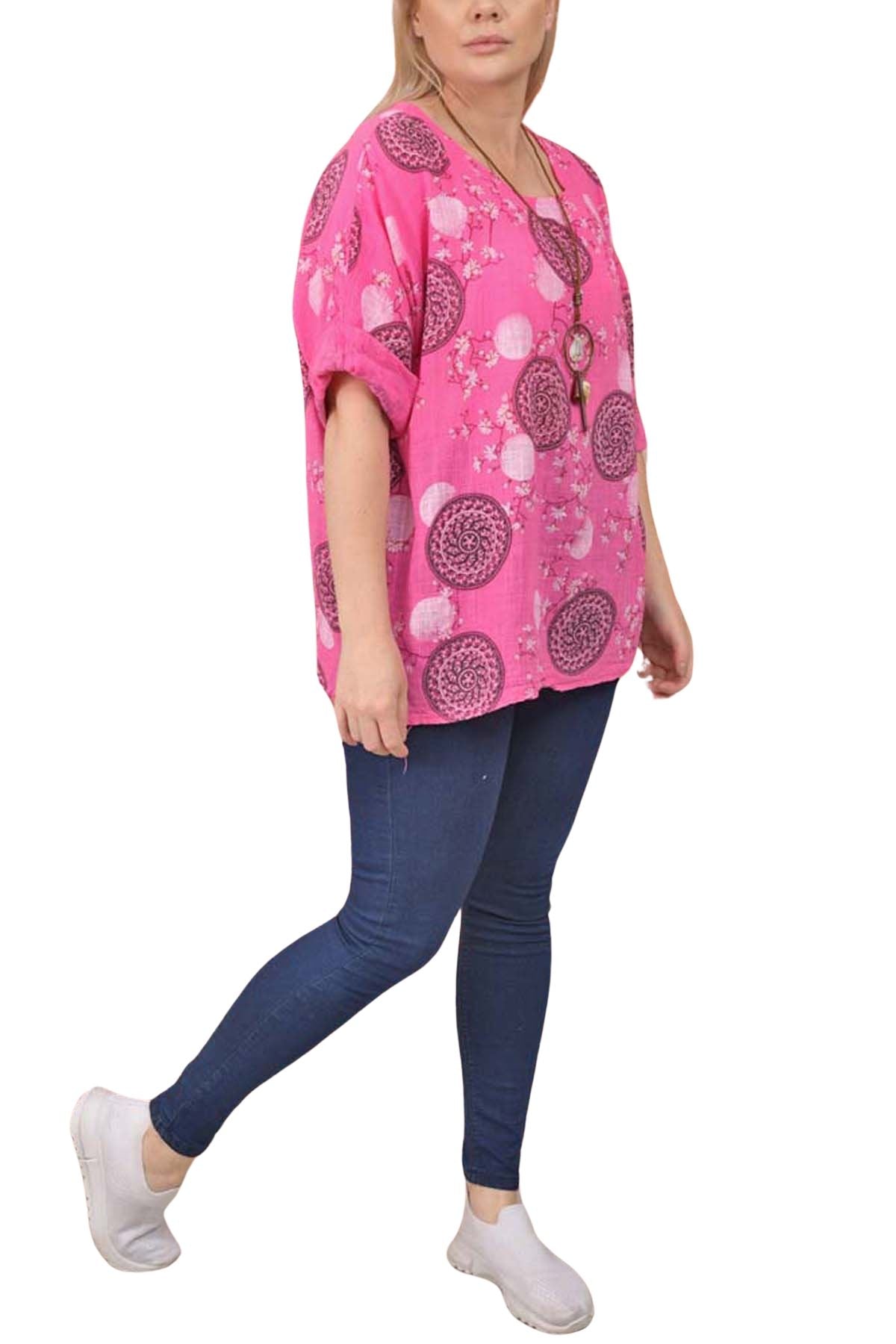 Floral Print With Necklace Cotton Top