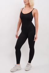 Ribbed Strappy Nylon Jumpsuit