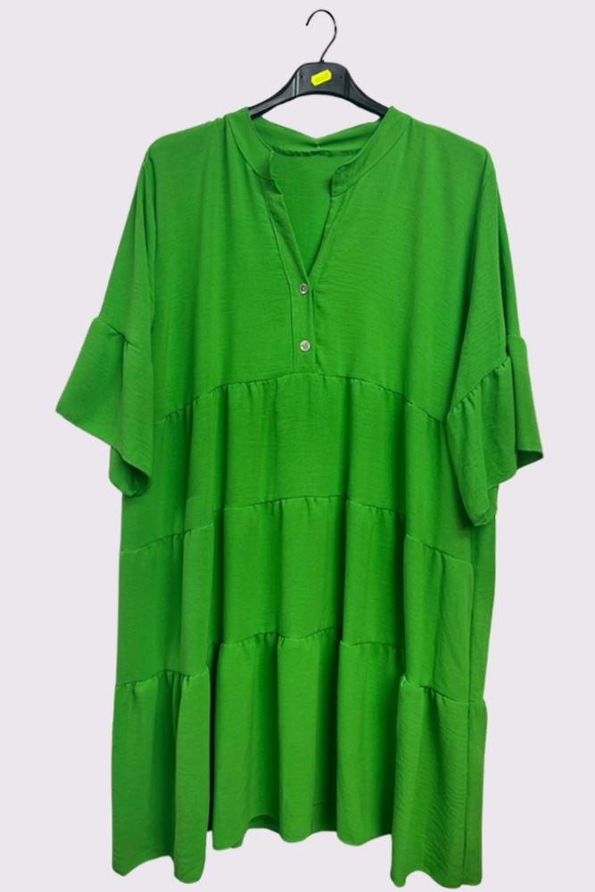 Plain Tiered Flared Sleeve Dress