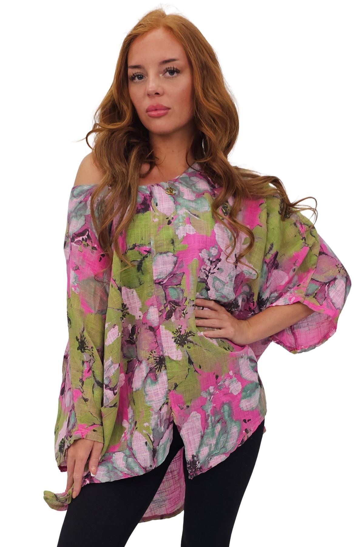 Floral Print Oversized Pocket Tunic Cotton Top