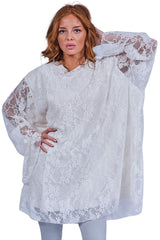Floral Lace Overlay Pattern Slightly Asymmetrical Hemline Top