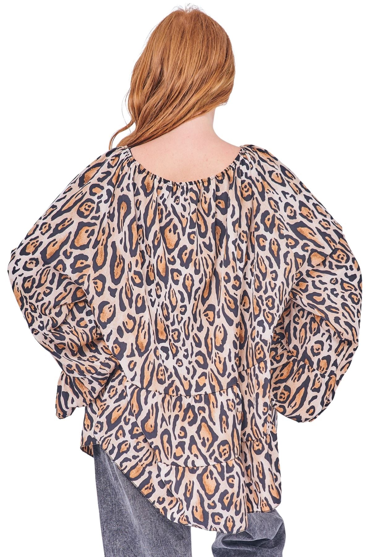 Leopards Print Boho Peasant Top