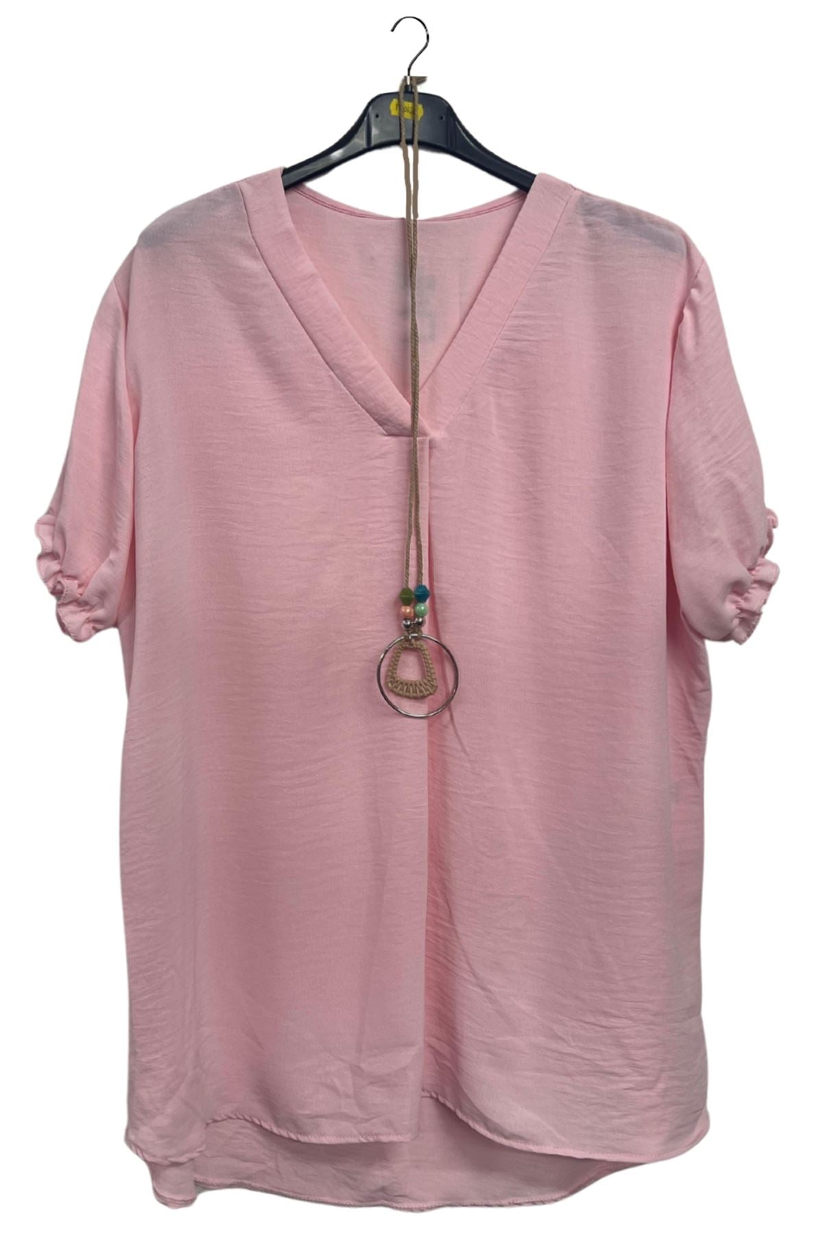 Plain Short Puff Sleeves Necklace Top