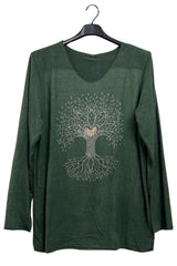 Rhinestone Tree Pattern Soft Feel Tunic Top