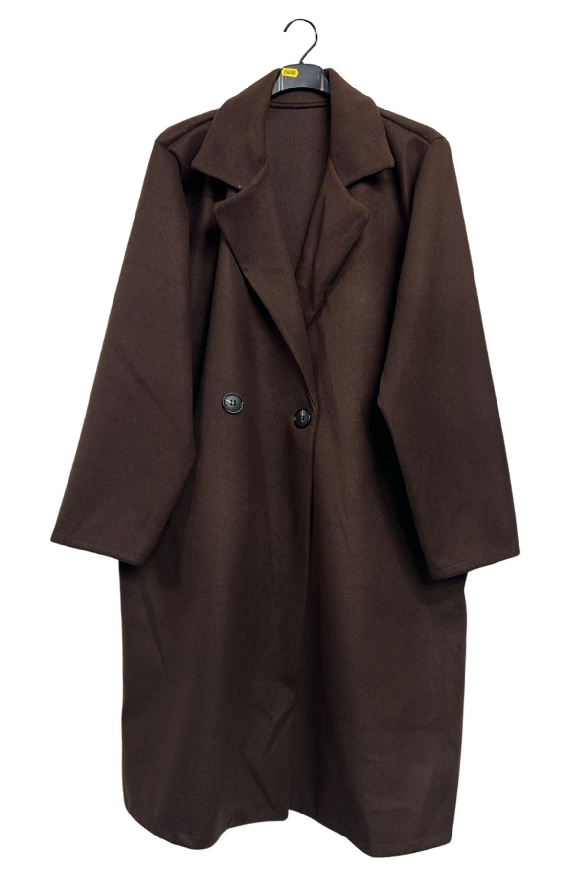 Plain Two Front Buttons Side Pockets Longline Coat