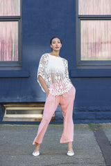 Floral Lace Crochet Open-Work Cotton Top