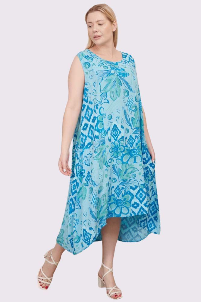 Stylish Aztec Floral Print Dress with Handy Pockets