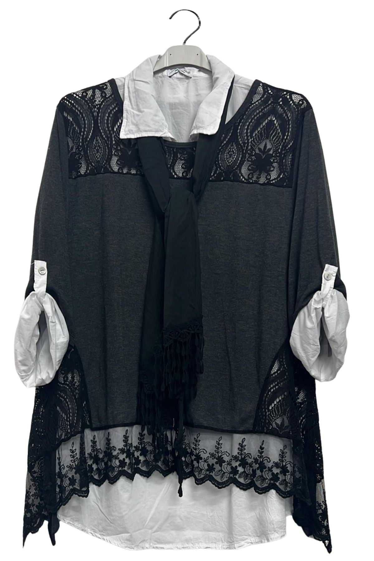 Embroidered Floral Pattern Layered Hem Cotton Top