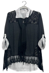 Embroidered Floral Pattern Layered Hem Cotton Top