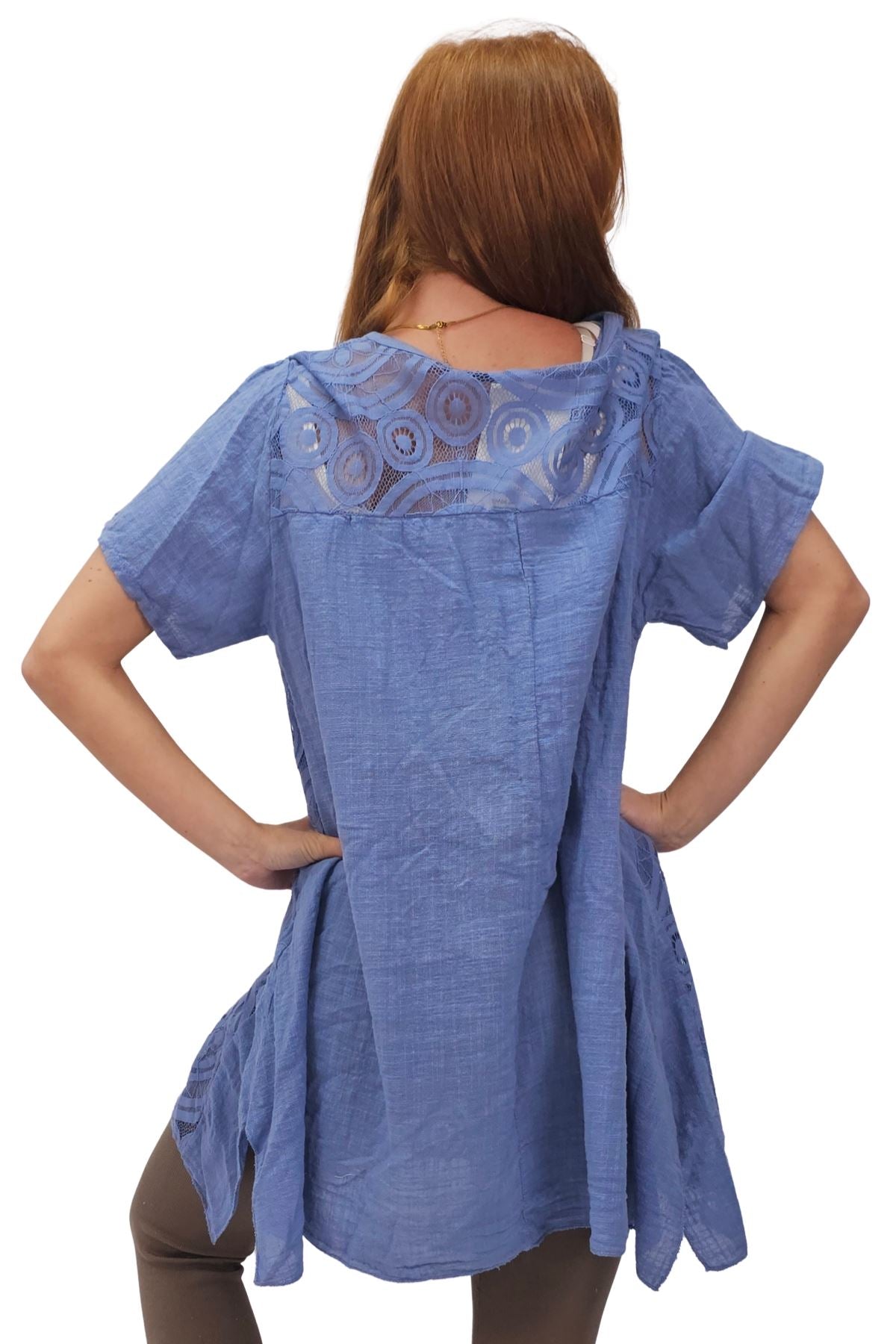 Circular Geometric Pattern Side Slit Cotton Top