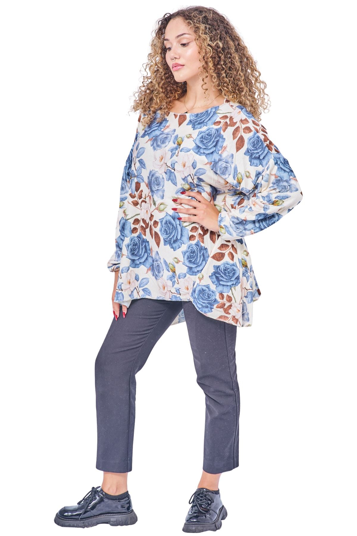Rose Flower Print Soft Knit Top