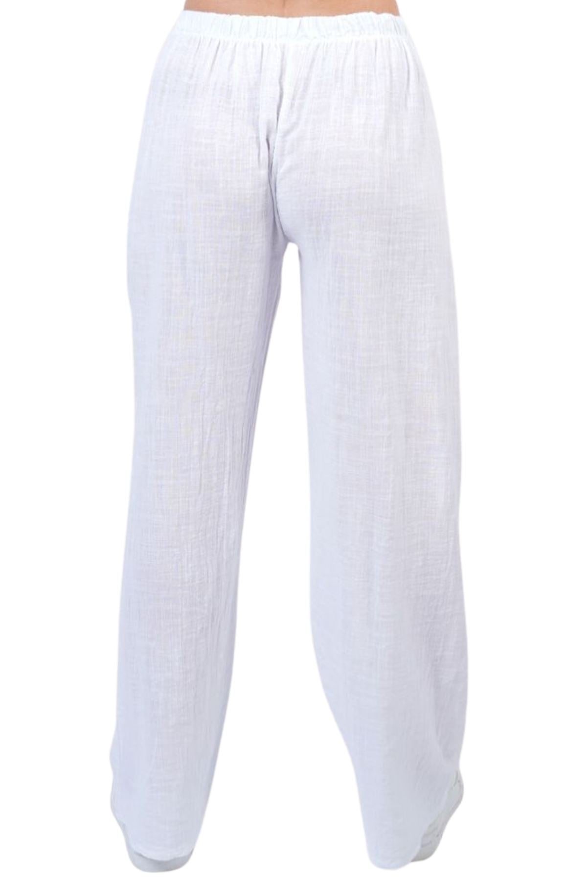 Plain Drawstring Wide Legs Cotton Trousers