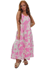 Abstract Floral Blotch Print Spaghetti Strap Dress