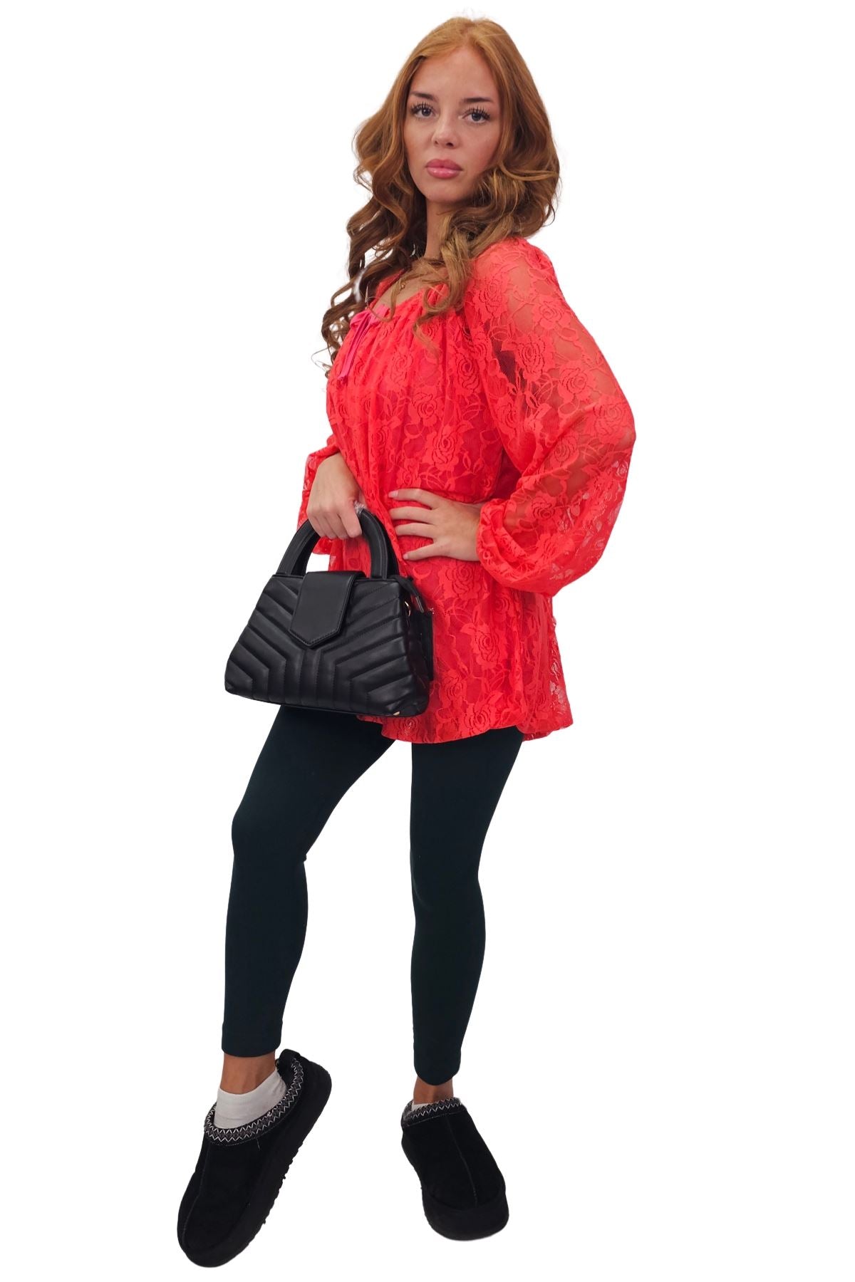 Floral Lace Overlay Curved Hemline Top