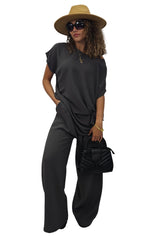Plain Side Tie Detail Drawstring Waistband Co-Ord Set