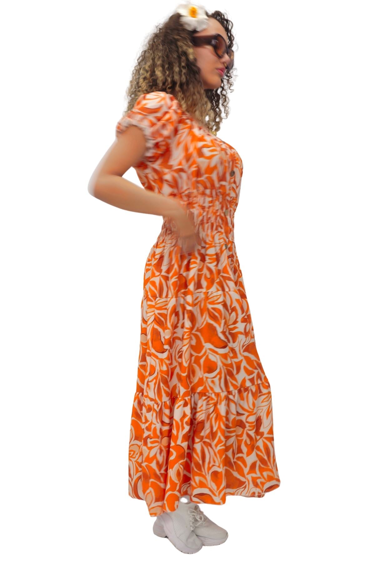 Floral Print Shirred Waist Tiered Dress