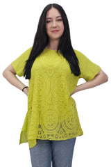 Circular Geometric Pattern Side Slit Cotton Top