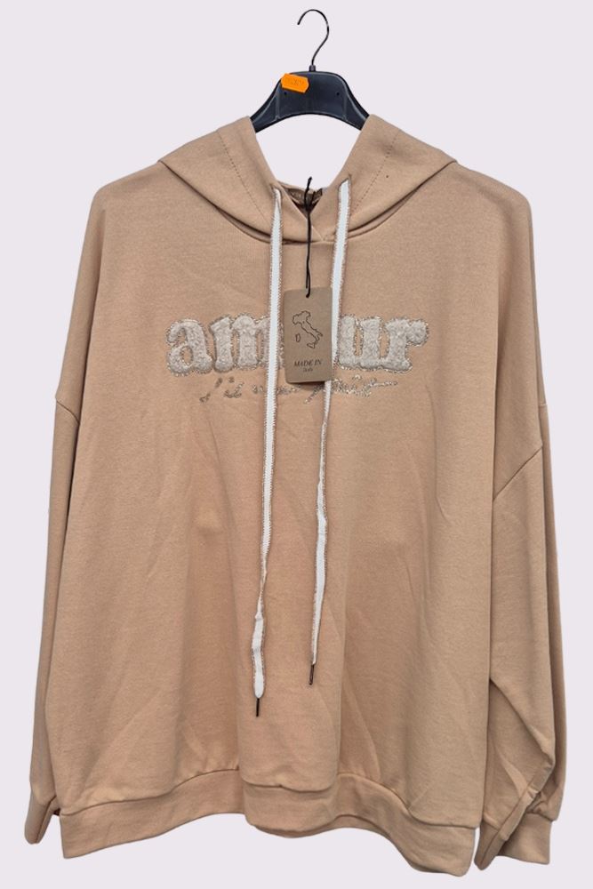 Amour Motif Lurex Embroidery Oversized Hoodstring Cotton Hoodie
