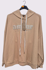 Amour Motif Lurex Embroidery Oversized Hoodstring Cotton Hoodie