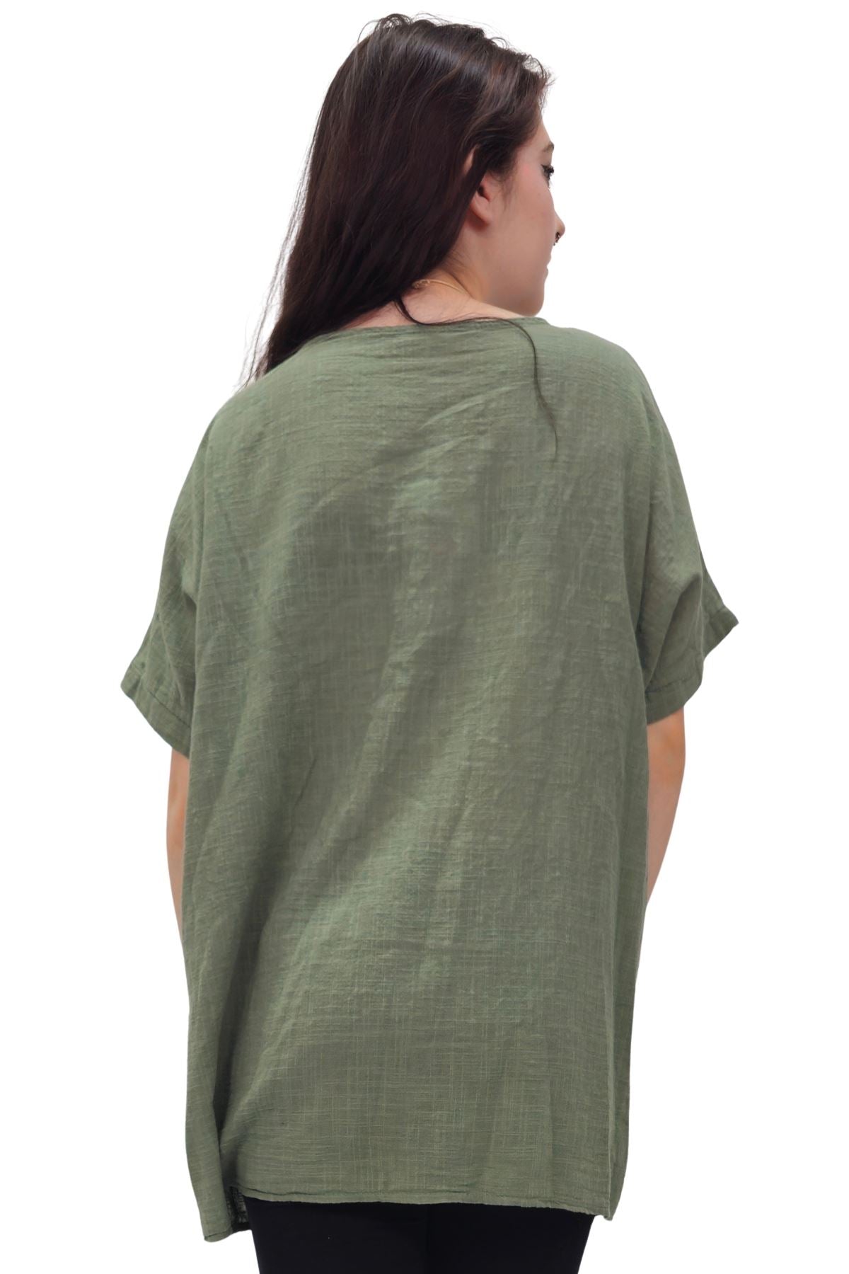Plain Pockets Cotton Necklace Top
