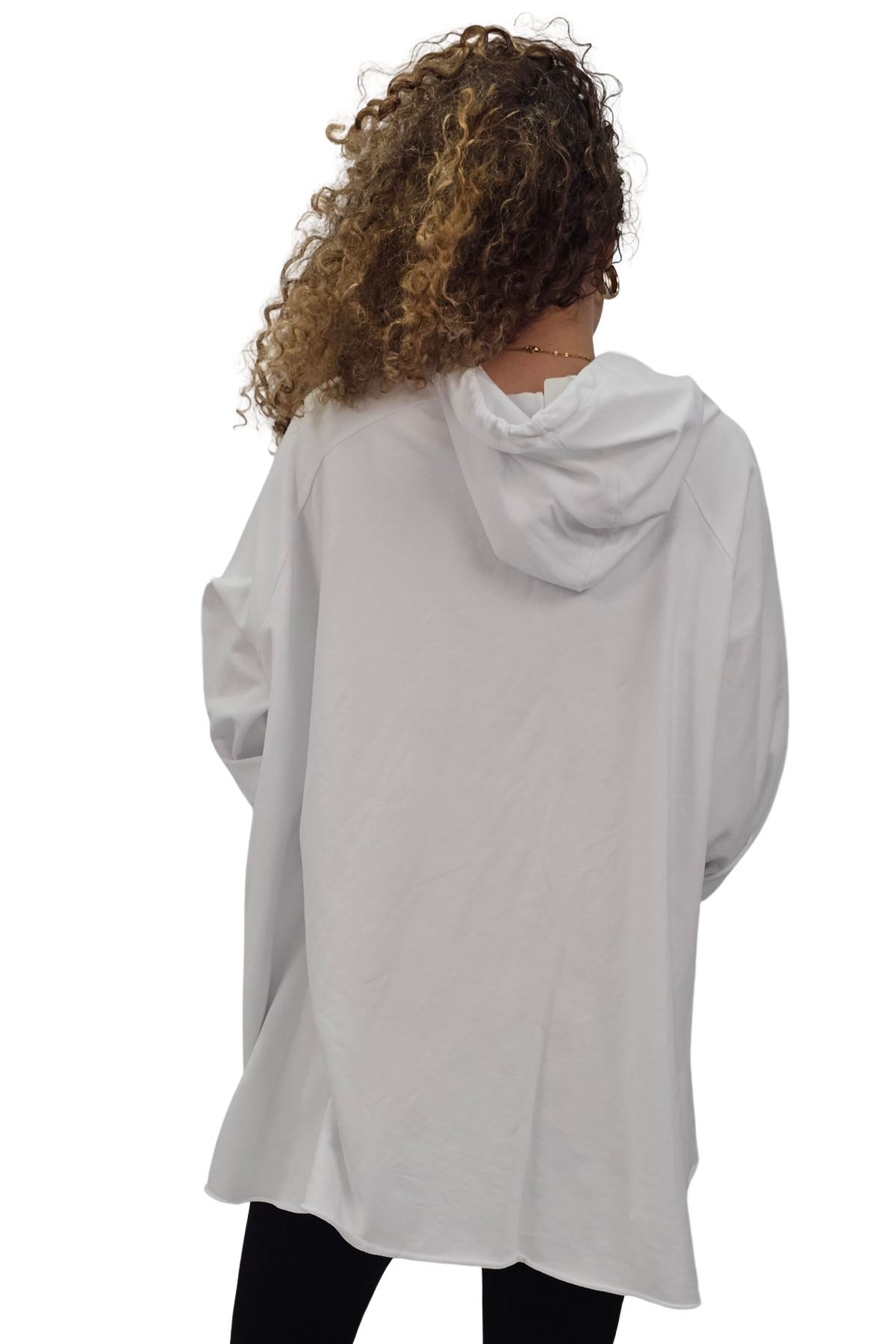 Love Flower Foil Print String Hoody High Low Hem Cotton Hoodie