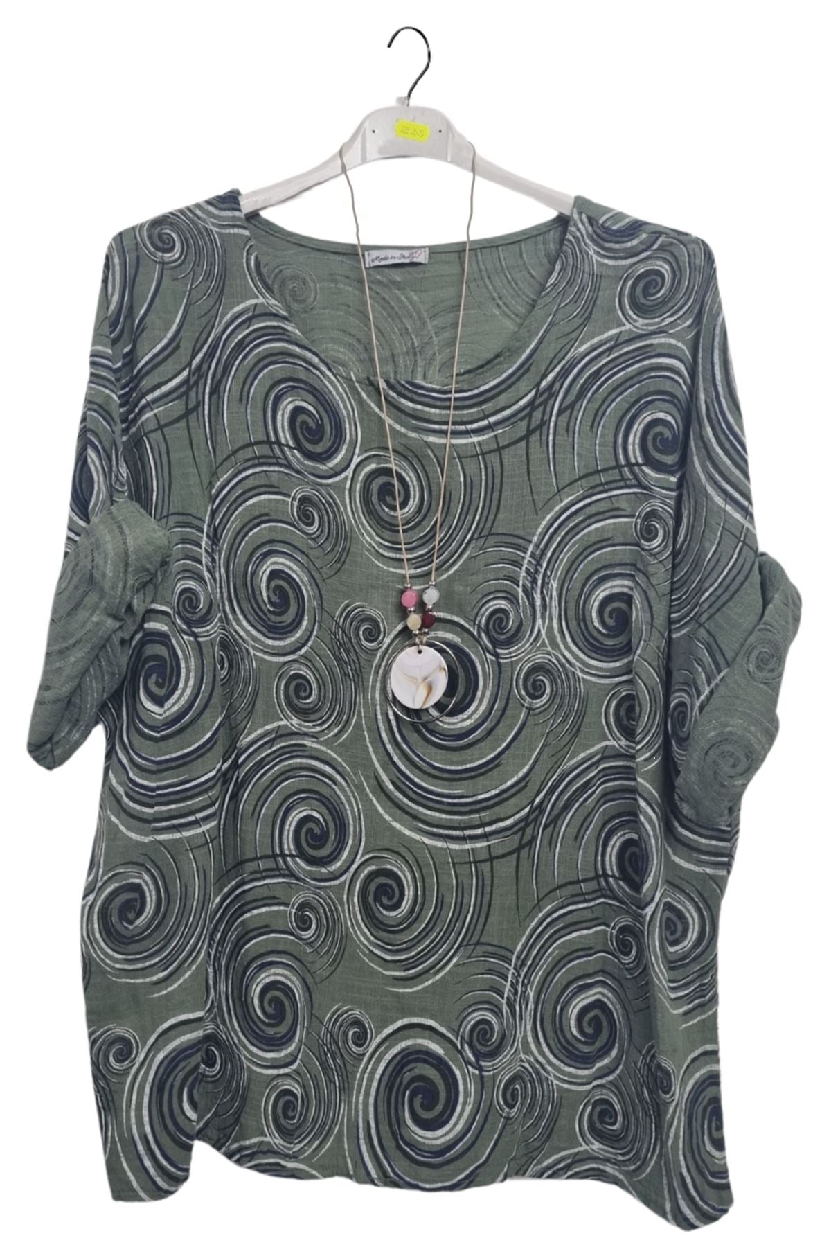 Swirl Print Necklace Cotton Top