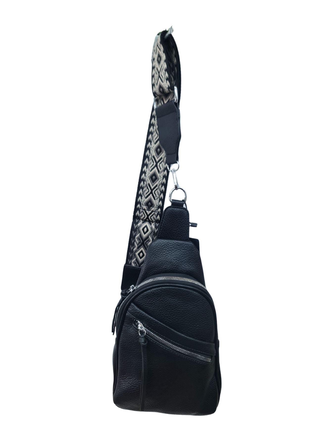 Aztec Print Front Zip Shoulder Bag