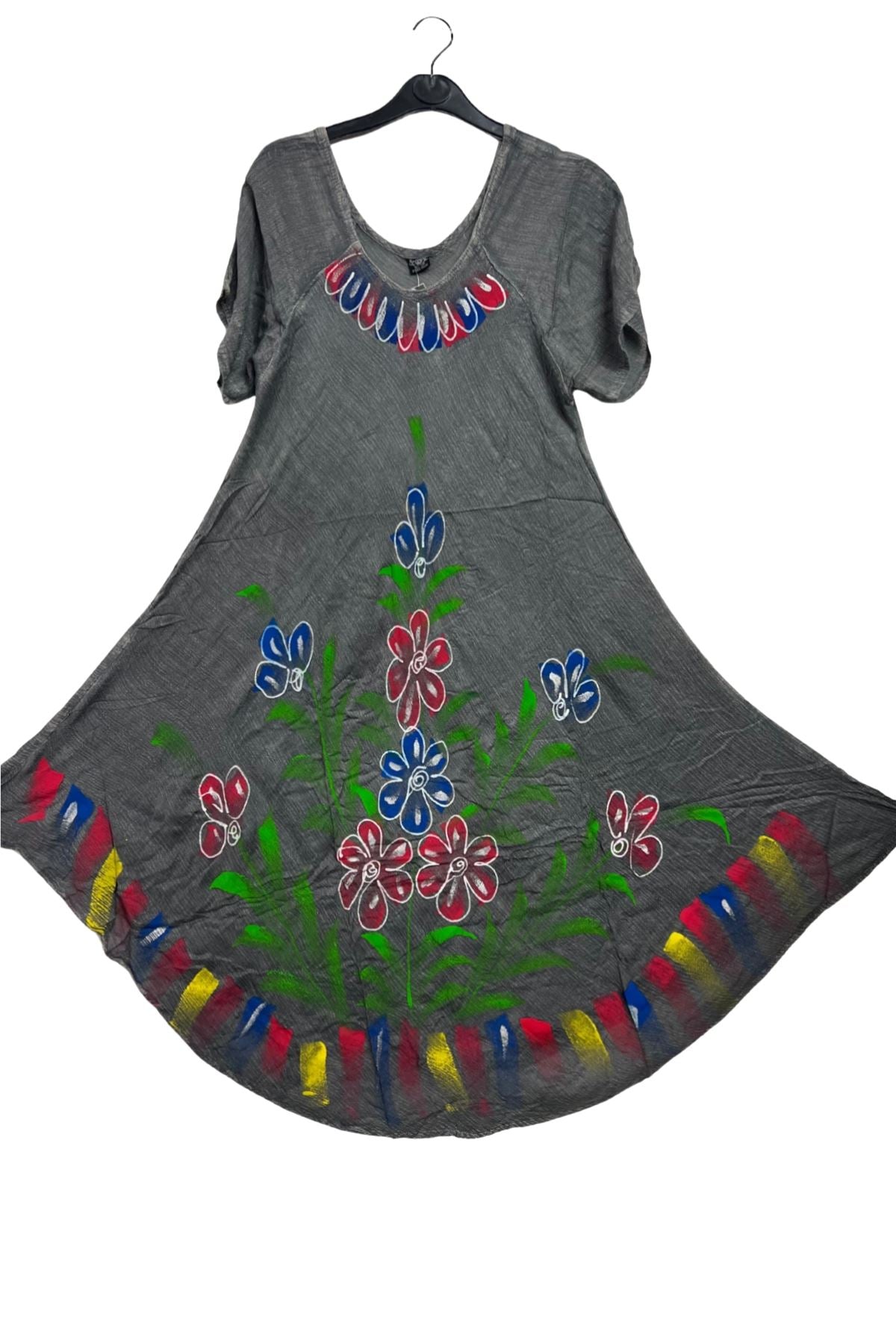 Floral Pattern Rainbow Strokes Asymmetrical Hemline Dress