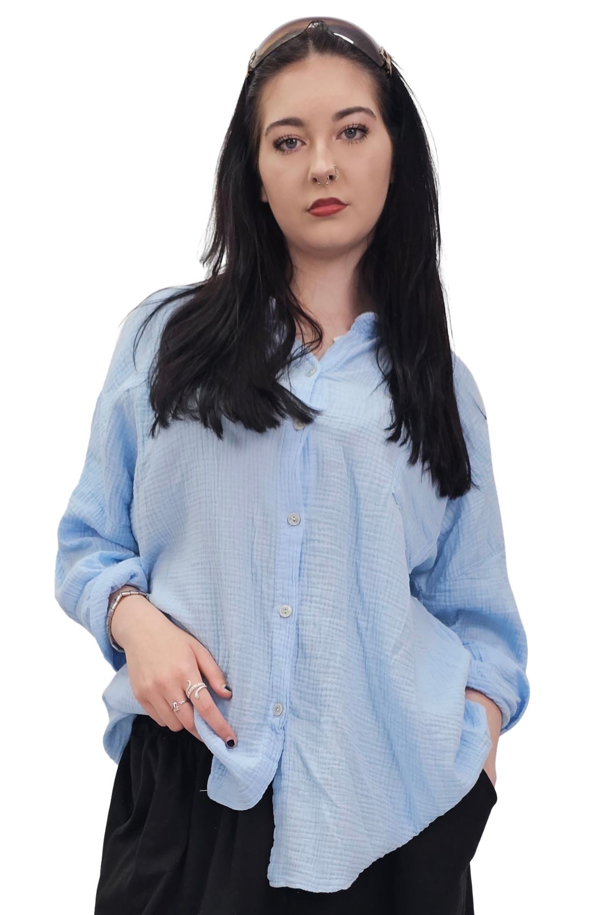 Plain Button Up Pocket Cotton Shirt