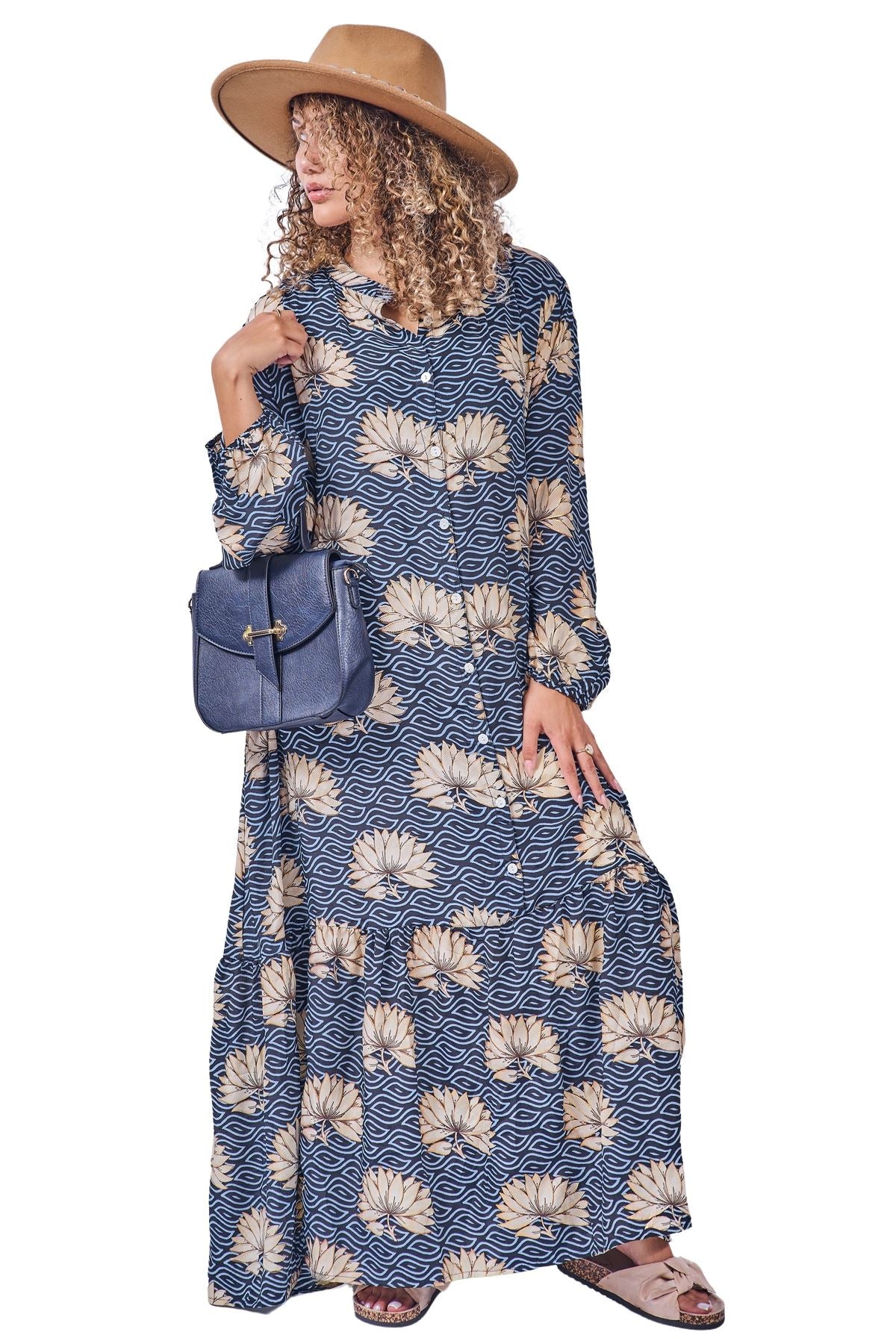 Multicoloured Wave Like Floral Print Dress