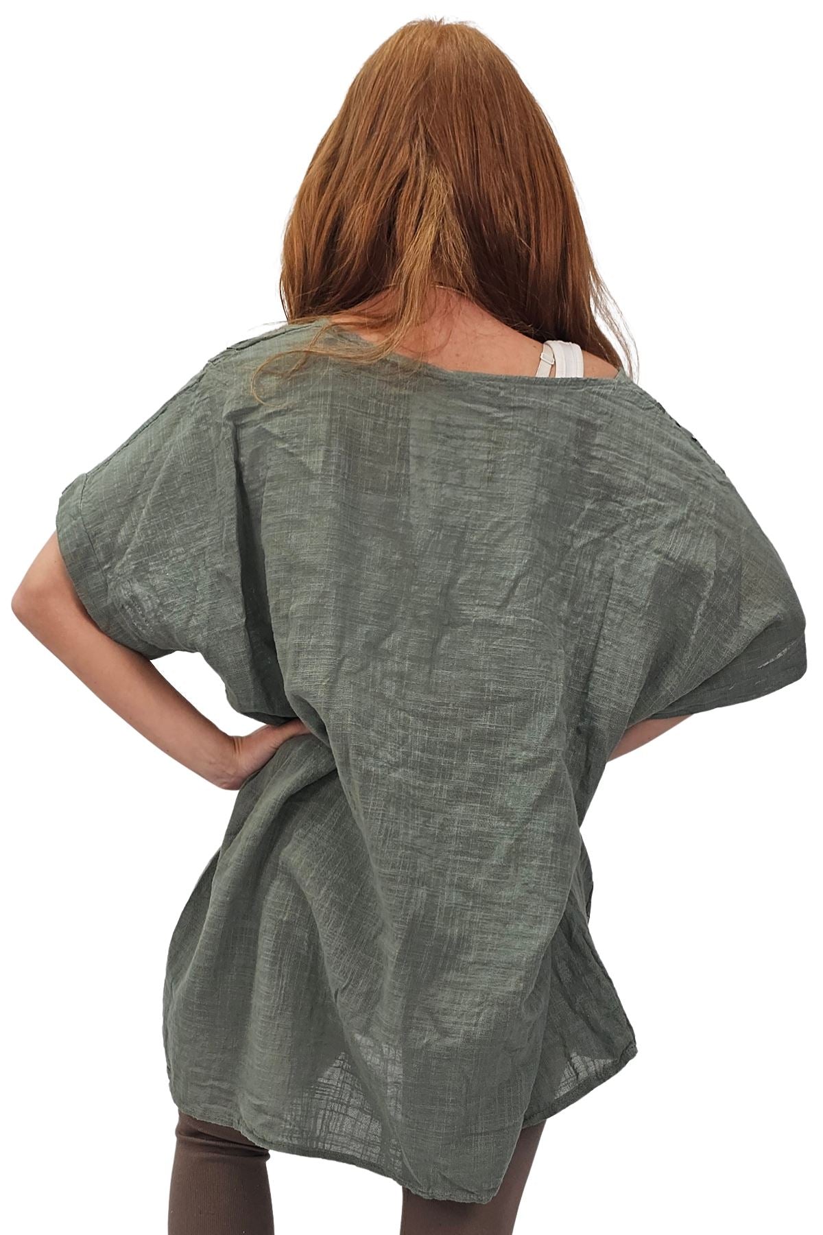 Plain Textured Side Panel Necklace Cotton Top