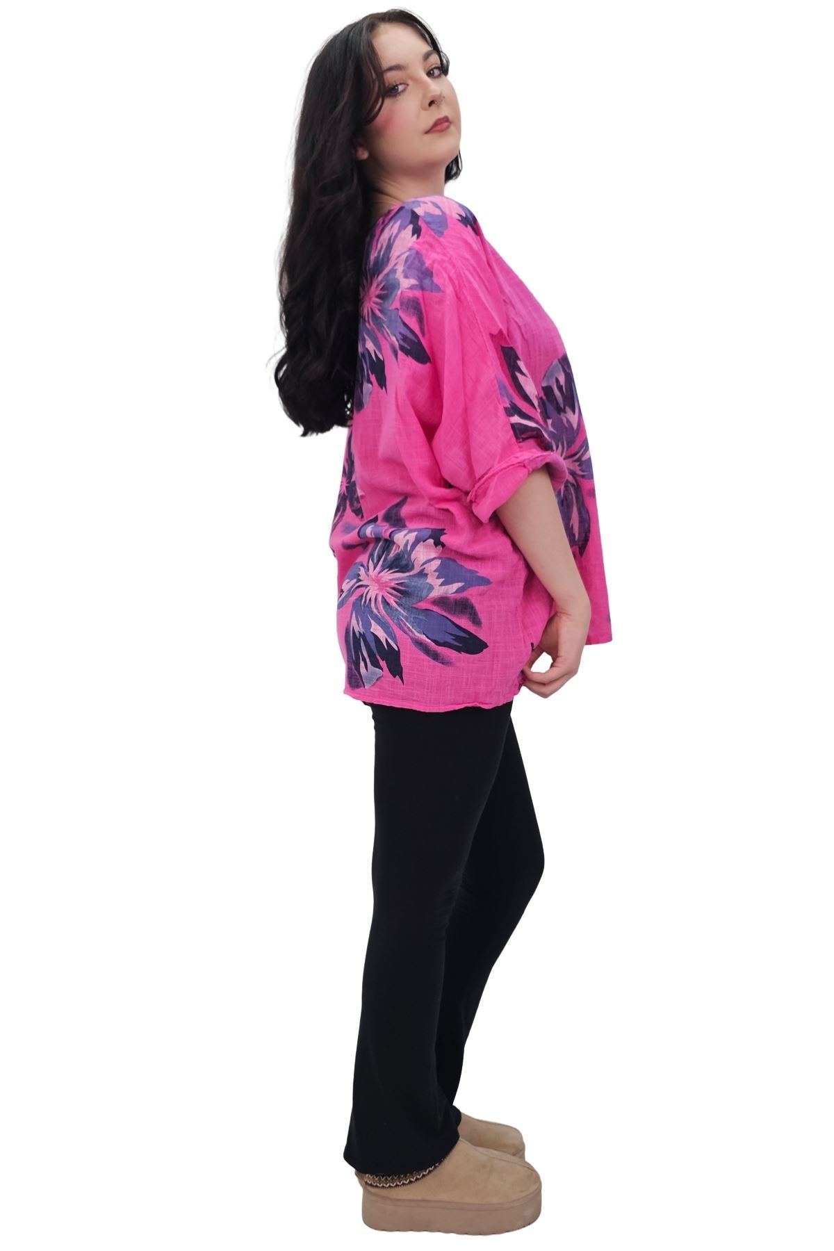 Floral Print Tunic Necklace Cotton Top
