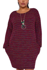 Multicoloured Stripes Front Pockets Necklace Dress