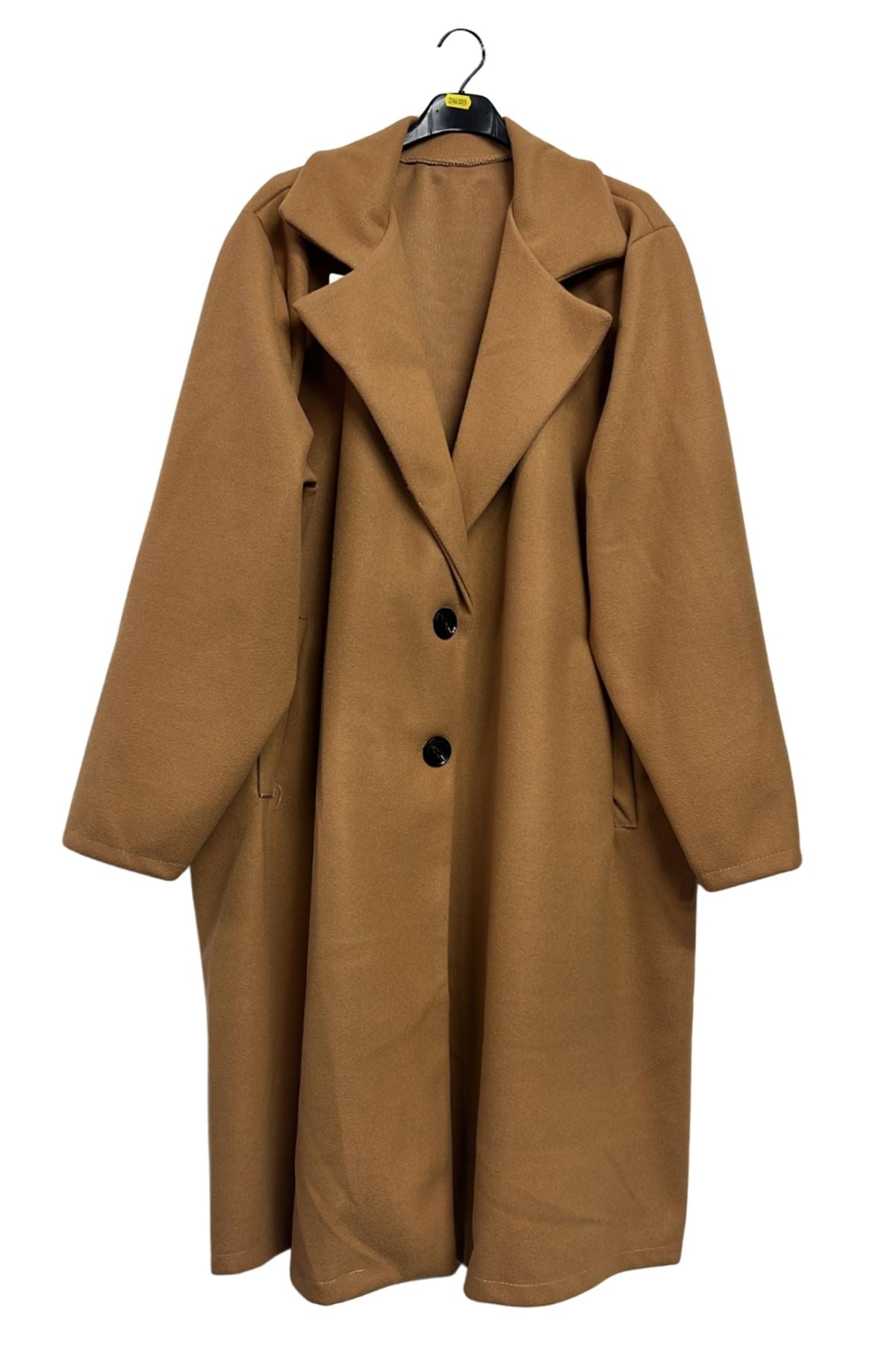 Plain Two Front Buttons Side Pockets Longline Coat
