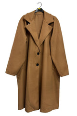 Plain Two Front Buttons Side Pockets Longline Coat
