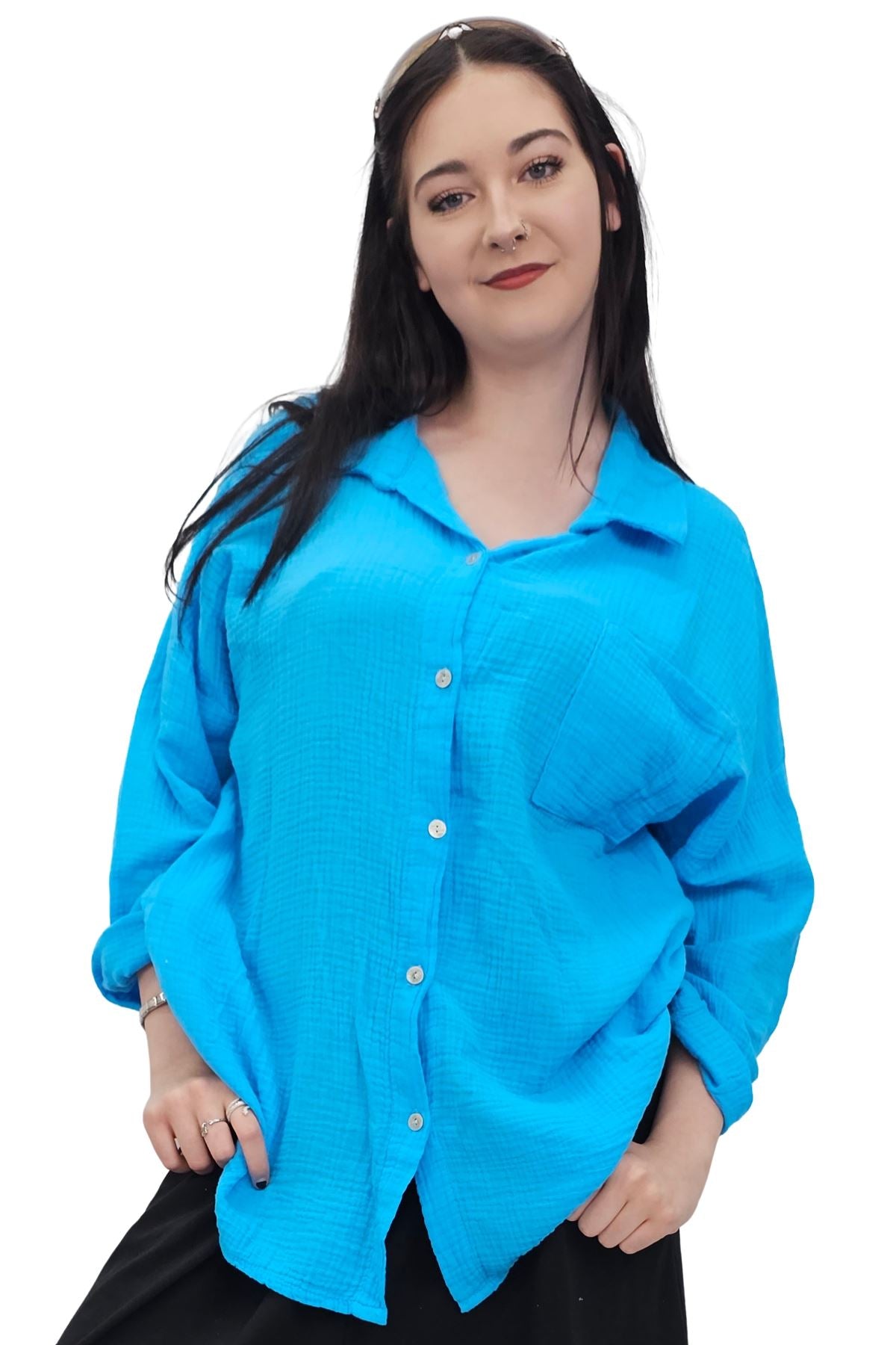 Plain Button Up Pocket Cotton Shirt