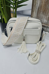 Adjustable Patterned Strap Tassel Shoulder Bag